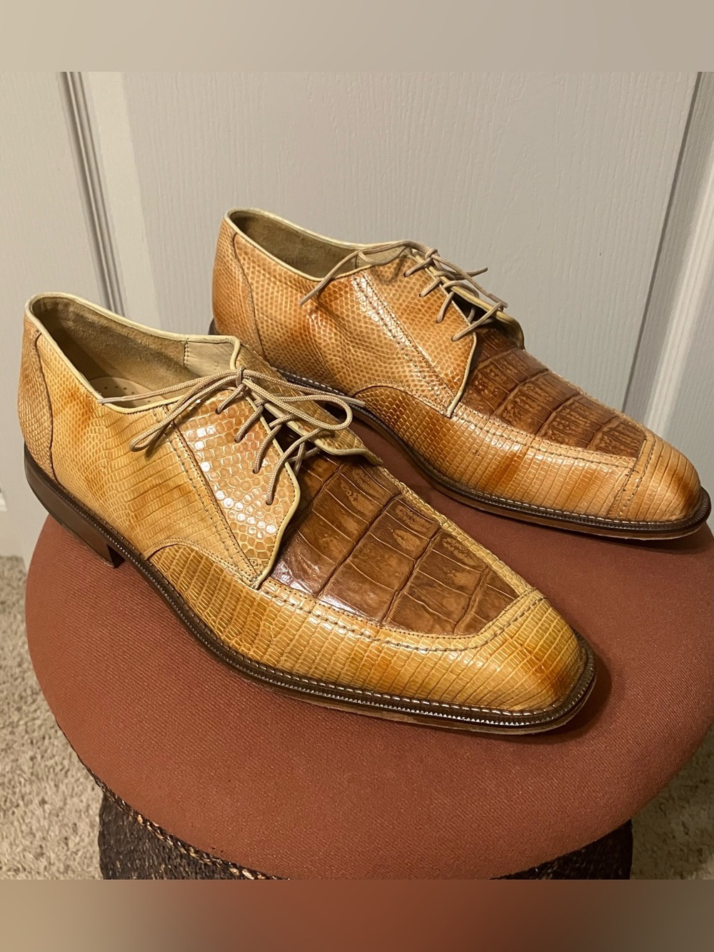 Belvedere GENUINE CROCODILE Dress Shoes BROWN / CARAMEL - Sz 9 Excellent!